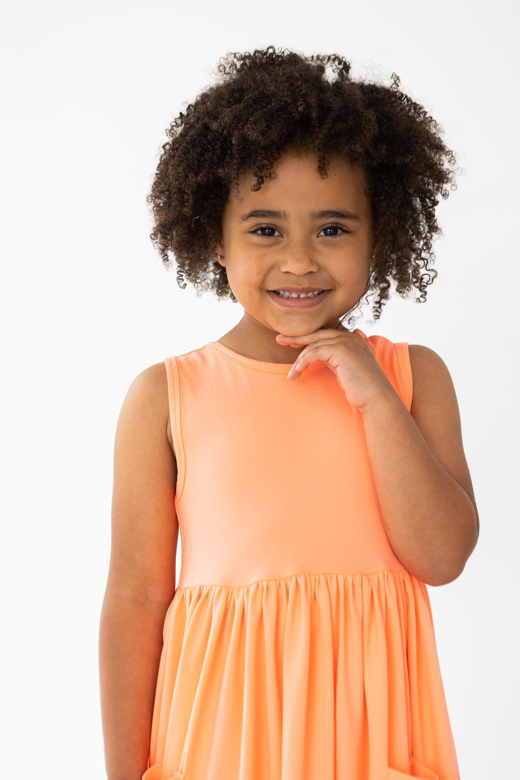 Mila & Rose ® Neon Coral Tank Pocket Twirl Dress — detail close-up