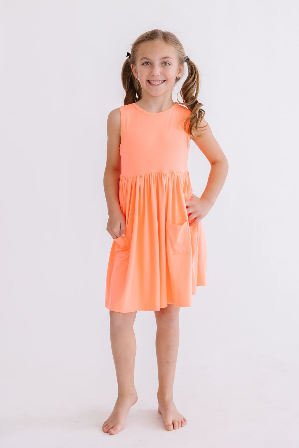 Mila & Rose ® Neon Coral Tank Pocket Twirl Dress — lifestyle context