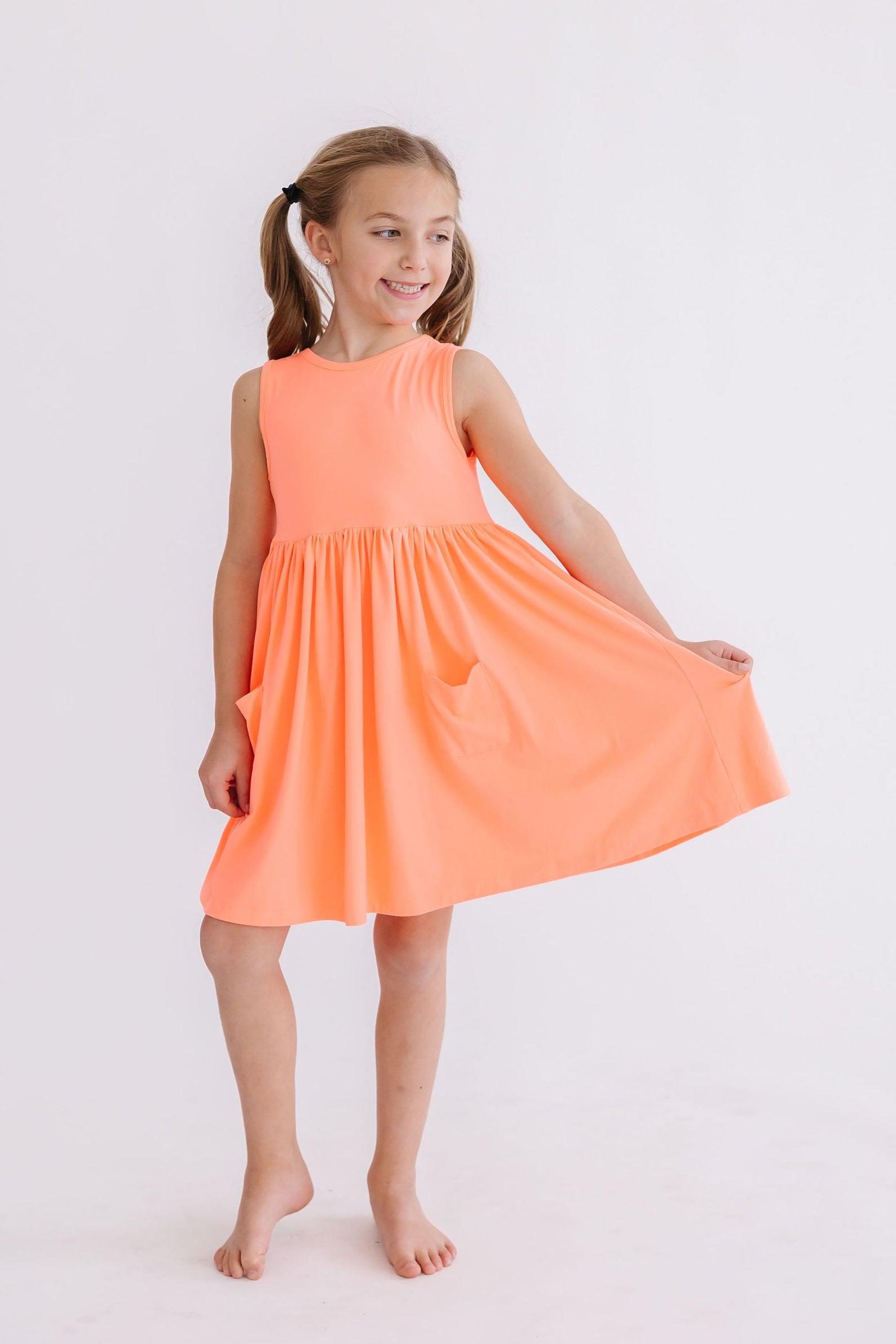 Mila & Rose ® Neon Coral Tank Pocket Twirl Dress — side view
