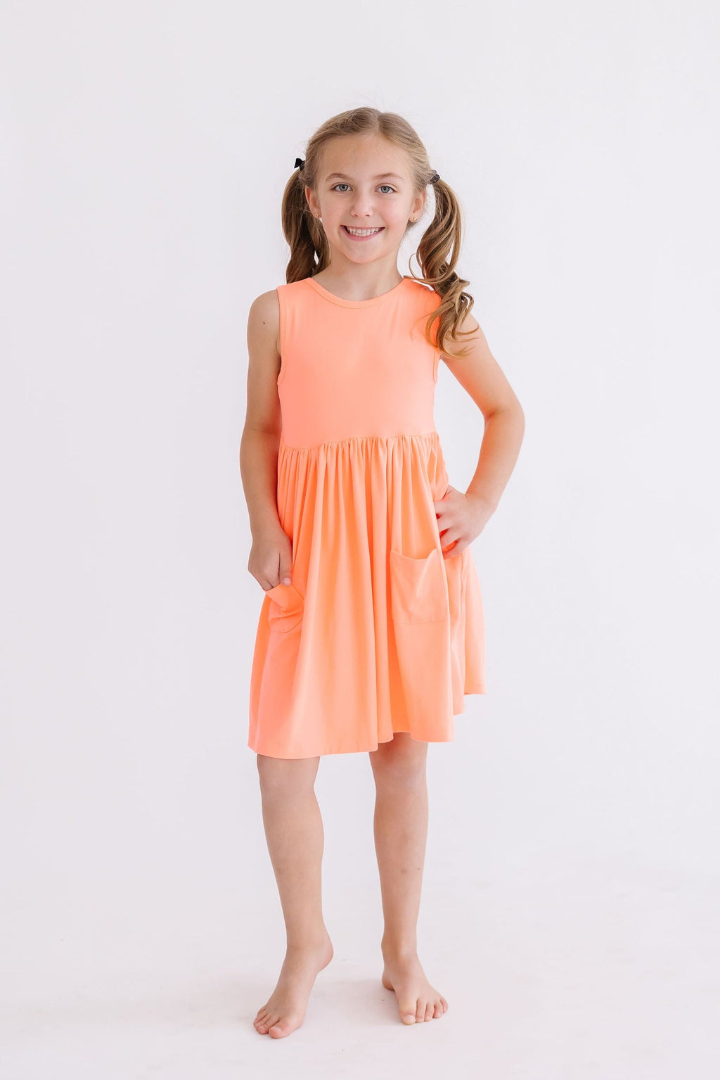 Mila & Rose ® Neon Coral Tank Pocket Twirl Dress — back view
