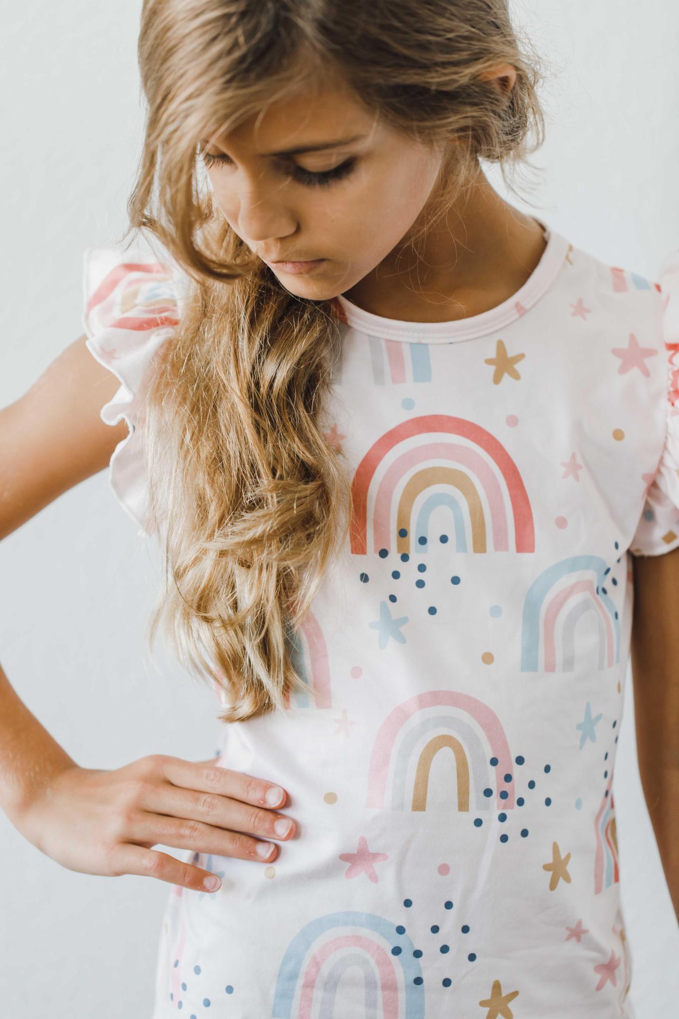 Mila & Rose ® Over the Rainbow S/S Ruffle Tee — detail close-up