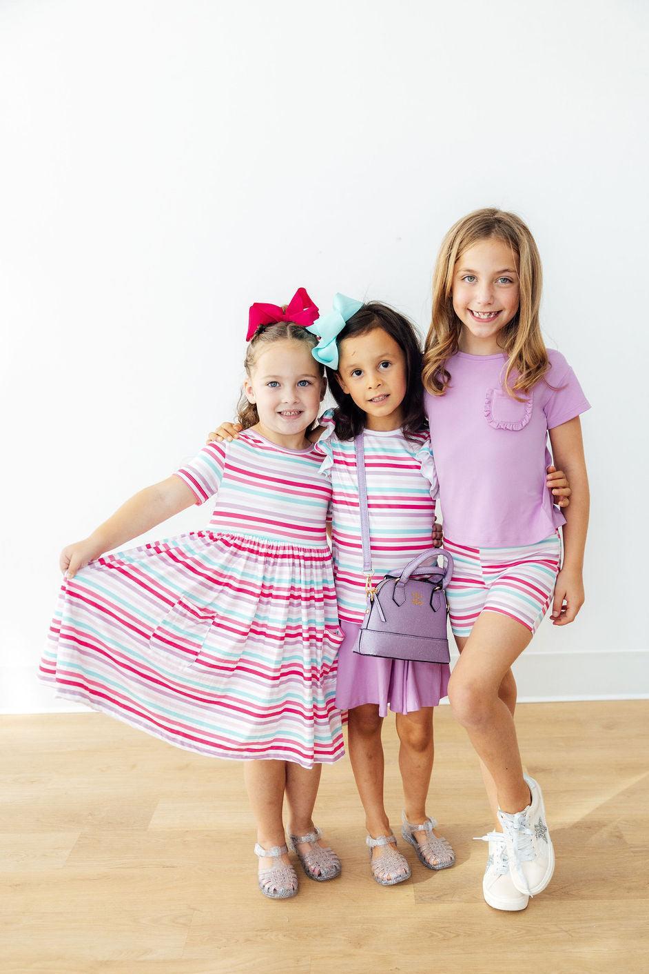 Mila & Rose ® Pastel Stripes S/S Pocket Twirl Dress — detail close-up