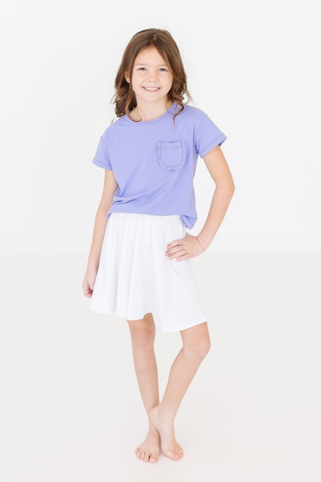 Mila & Rose ® Periwinkle Ruffle Pocket Tee — side view