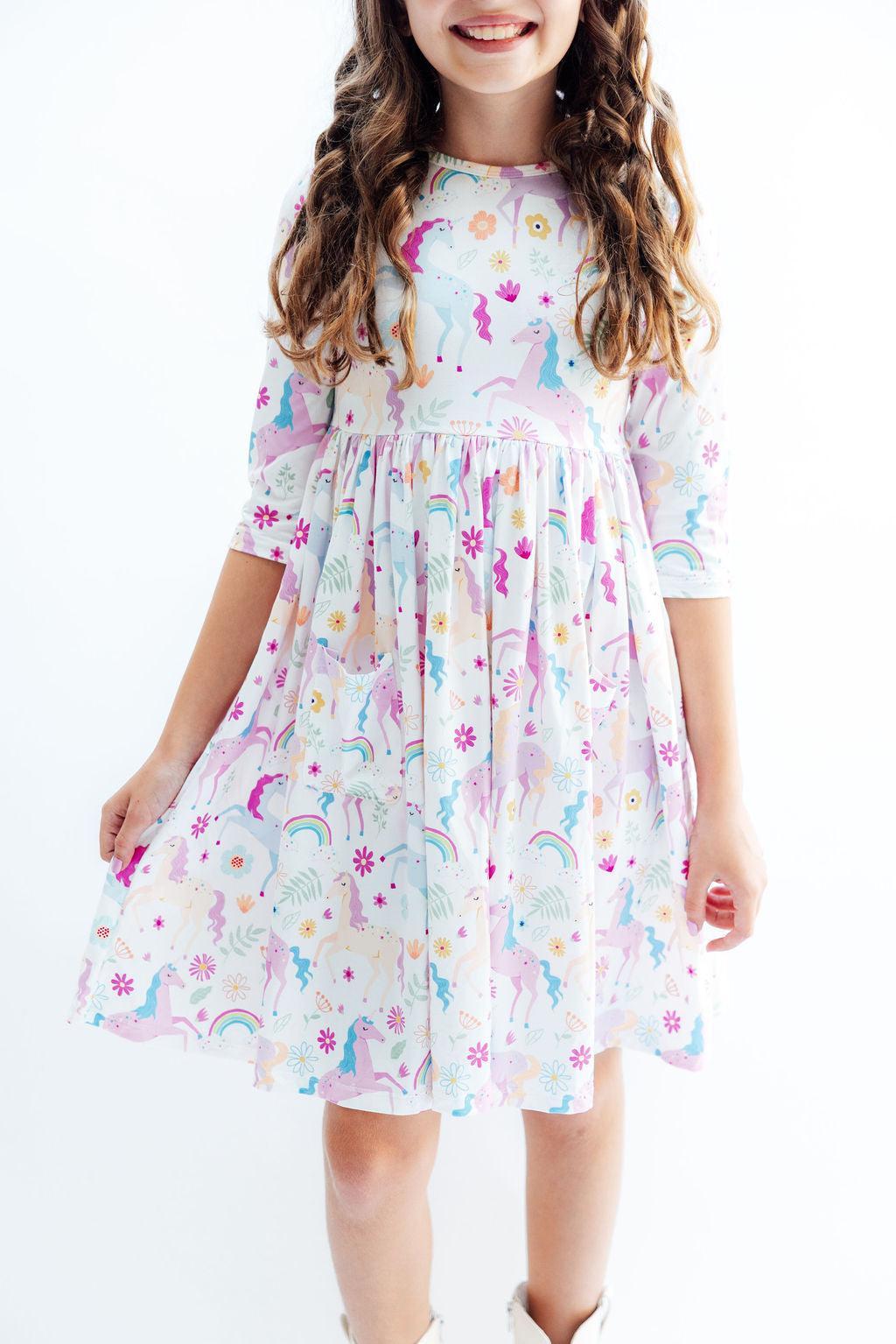 Mila & Rose ® Rainbow Vibes 3/4 Sleeve Pocket Twirl Dress — main product shot