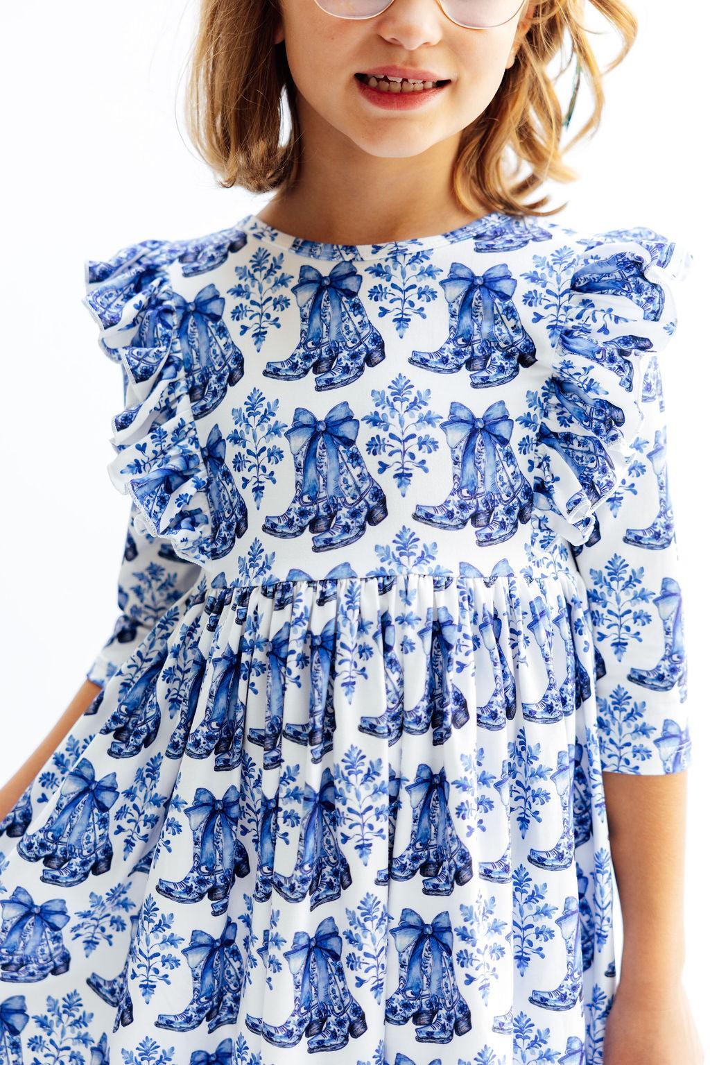 Mila & Rose ® Southern Belle 3/4 Sleeve Ruffle Twirl Dress — detail close-up