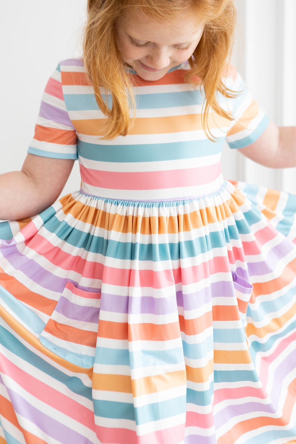 Mila & Rose ® Spring Stripes S/S Pocket Twirl Dress — lifestyle context