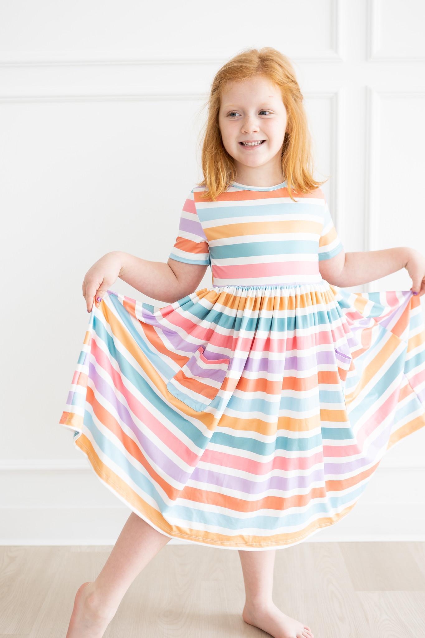 Mila & Rose ® Spring Stripes S/S Pocket Twirl Dress — side view