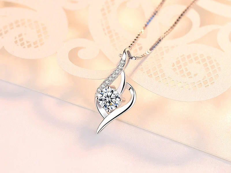 SORI STYLE 925 Silver Feather Zircon Pendant Necklace — color detail