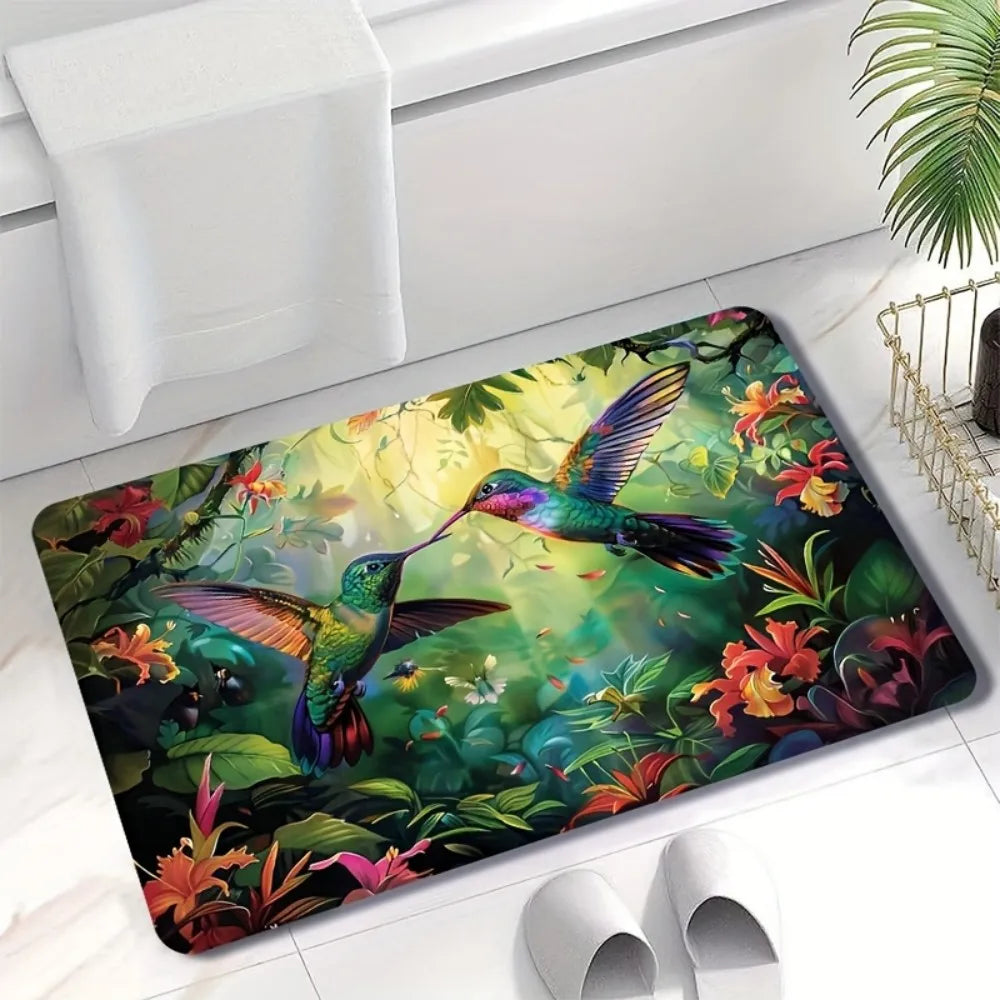 Perfecsy VIKAMA Spring Hummingbird Tropical Design Floor Mat, Non-Slip And Dirt-Proof, For Entrance, Bathroom, Kitchen Home D