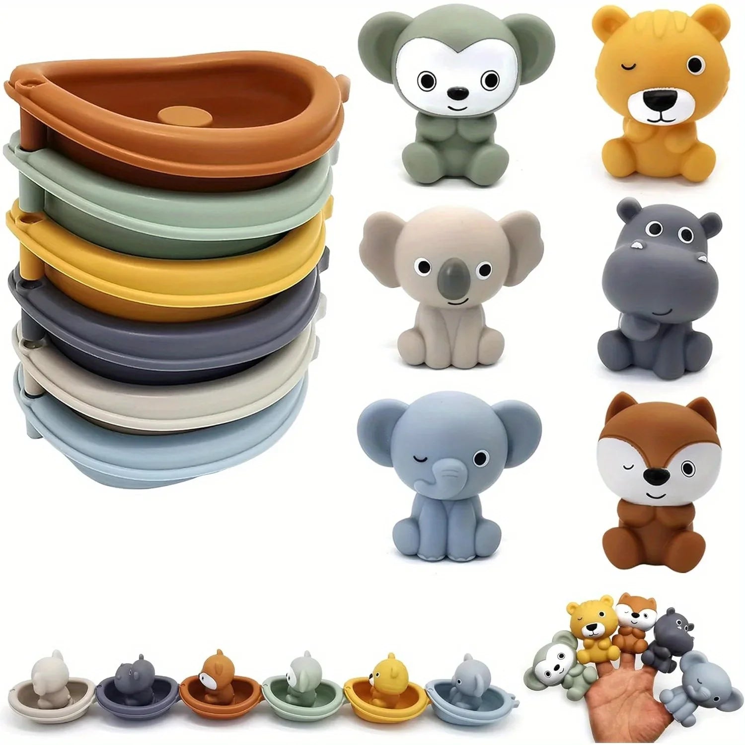 Stackable Animal Floating Bath Toy Set | Toddler Educational Sensory Play with Suction Cups for the Bath, Pool and Beach