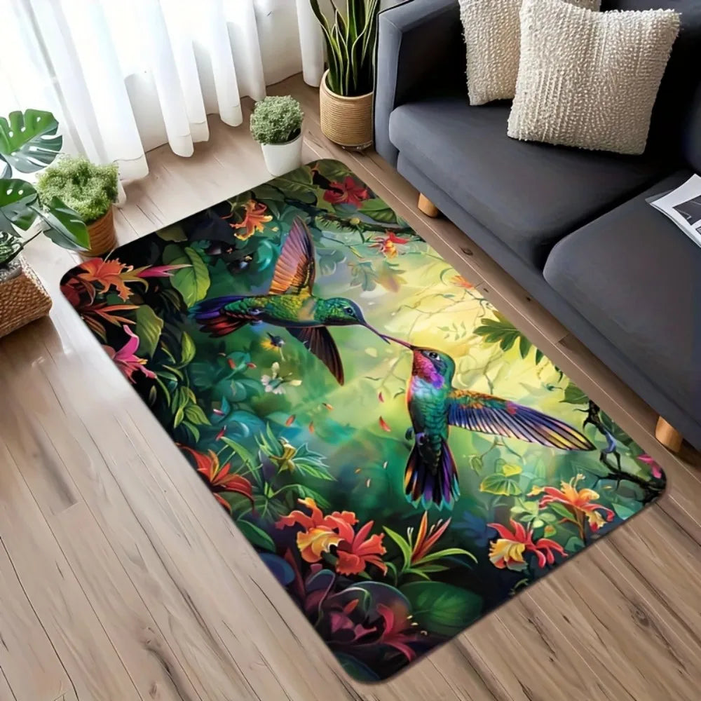 Perfecsy VIKAMA Spring Hummingbird Tropical Design Floor Mat, Non-Slip And Dirt-Proof, For Entrance, Bathroom, Kitchen Home D