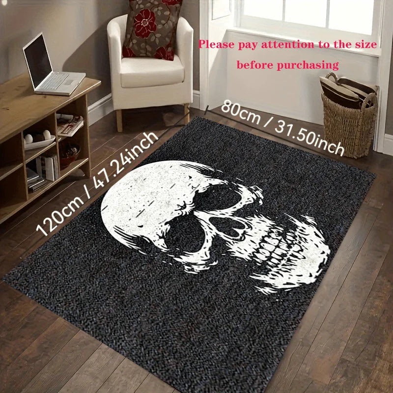 Perfecsy VIKAMA Halloween Horror Skull Carpet Door Mat Living Room Carpet Rug For Bedroom Black Floor Mat Anti-Fouling Dirt-R