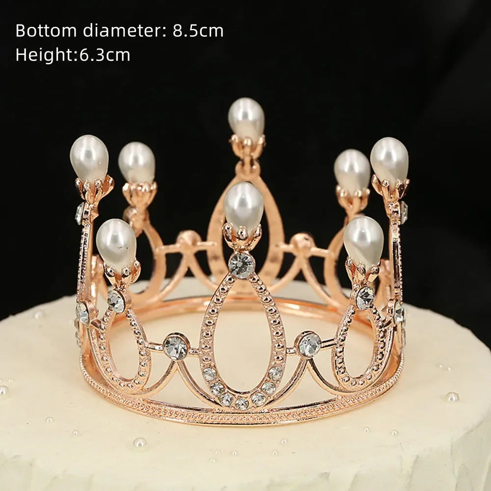 Perfecsy Rhinestone Crown Baking Cake Topper Headwear Decoration Children's Hair Accessories Princess Wedding Birthday Party 