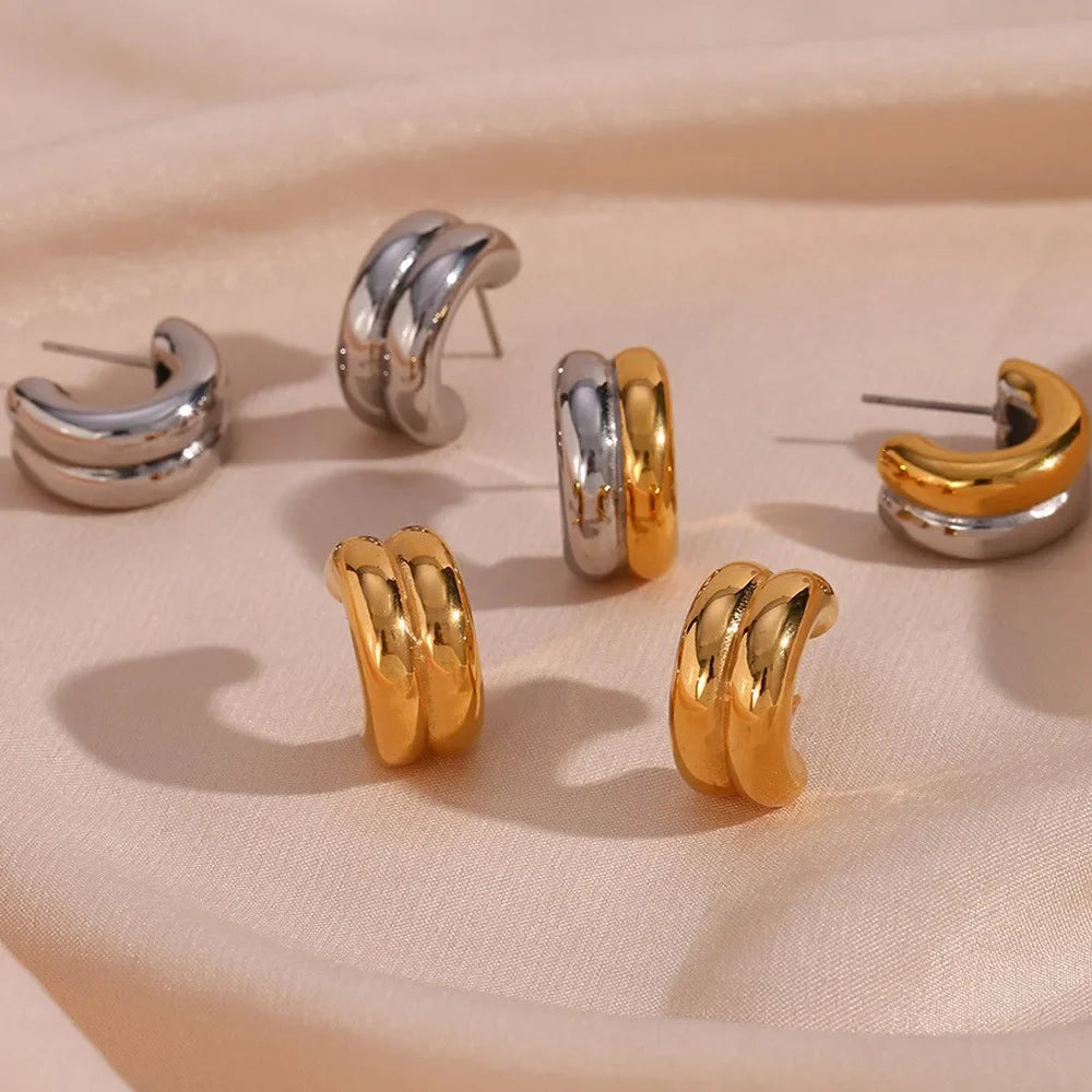 SORI STYLE Hypoallergenic Geometric Stud Earrings for Women — back view