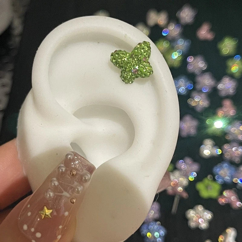 MyClosetAid 1PCS Cute Colorful Rhinestone Flower Love Heart Butterfly Stainless Steel Ear Bone Nail  Earrings — back view