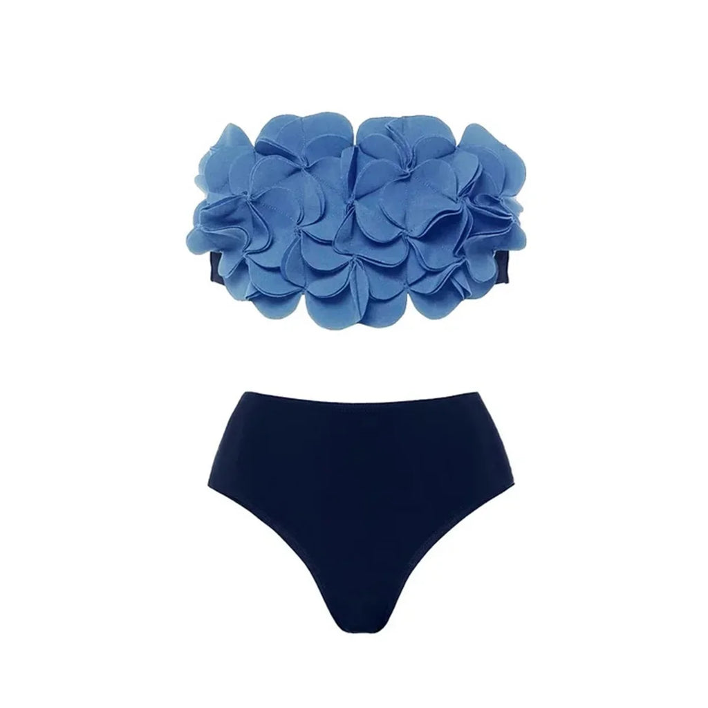 Women's 2 Piece Laser Flower Bandeau Bikini Set Push Up Swimsuit