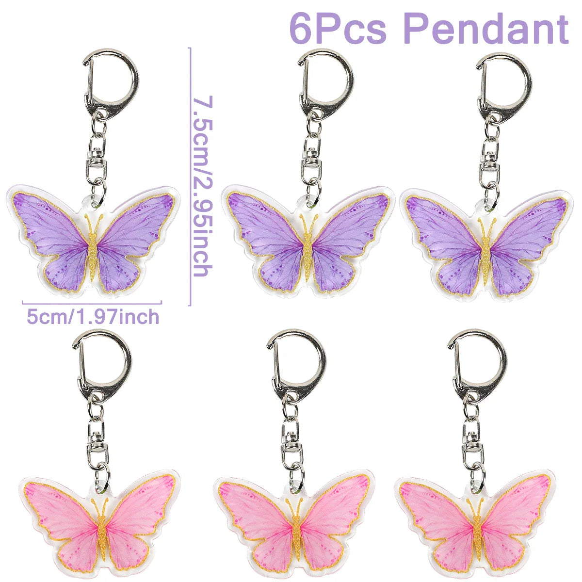 Perfecsy 6pcs Butterfly Keychain Backpack Decoration 1st First Birthday Party Decorations Kids Girl Butterfly Decoration Baby