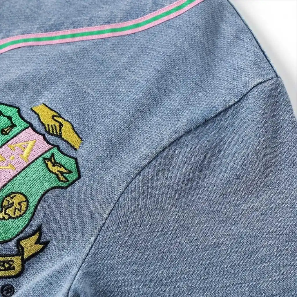 Greek Letter Embroidered Button Women's Denim Baseball Jersey Light Blue