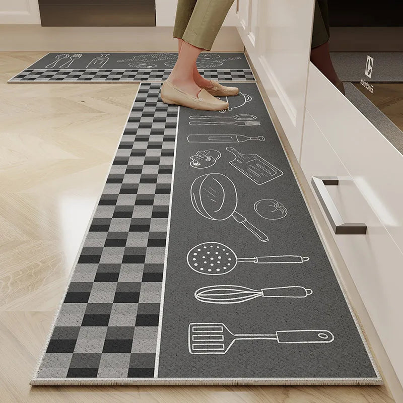 Perfecsy VIKAMA 1/2PC Cartoon Easy To Manage Kitchen Floor Mat Home Long Crystal Velvet Carpet Dirt Resistant and Non-Slip Fl