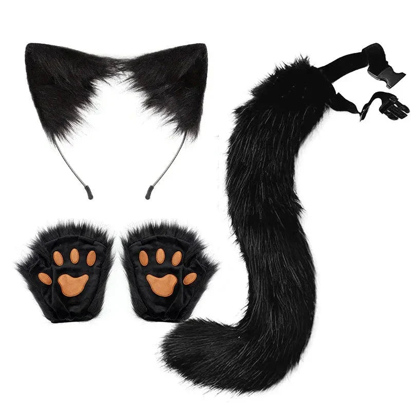 Halloween Fox Tail & Ears Set - Cosplay Costume with Paw Gloves