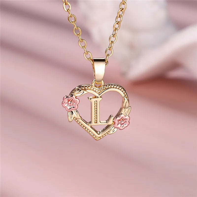 MyClosetAid Female A-Z Letter Flower Pendant Necklace — alternative angle