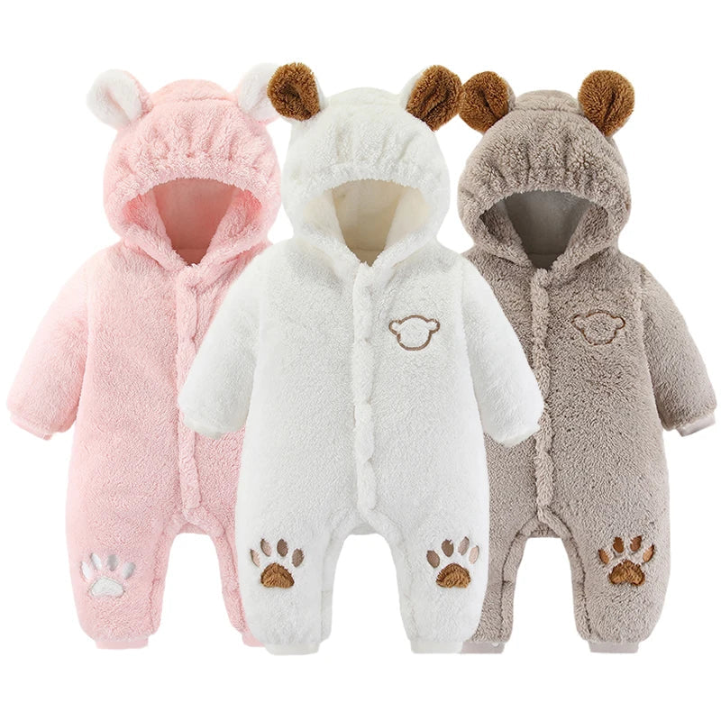 SORI STYLE Winter Hooded Baby Romper with Cute Ears — in-use photo