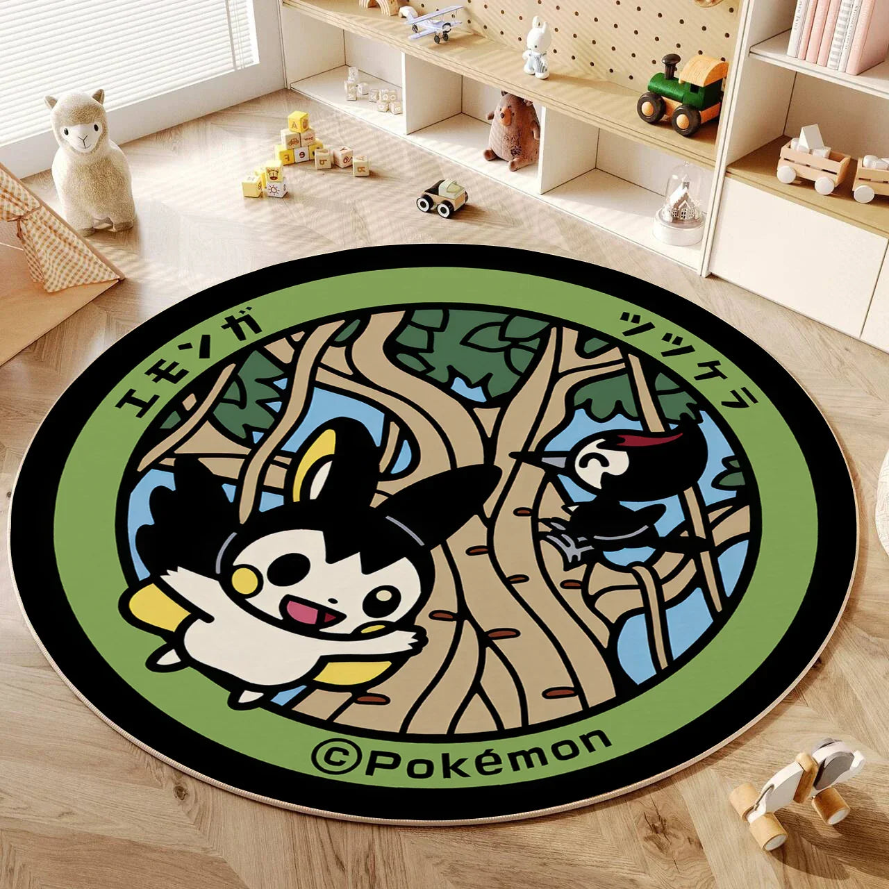 VIKAMA Cartoon Round Carpet Gaming Computer Chair Floor Mat Girly Room Mat Bedroom Carpet Stain Resistant Home Decoration