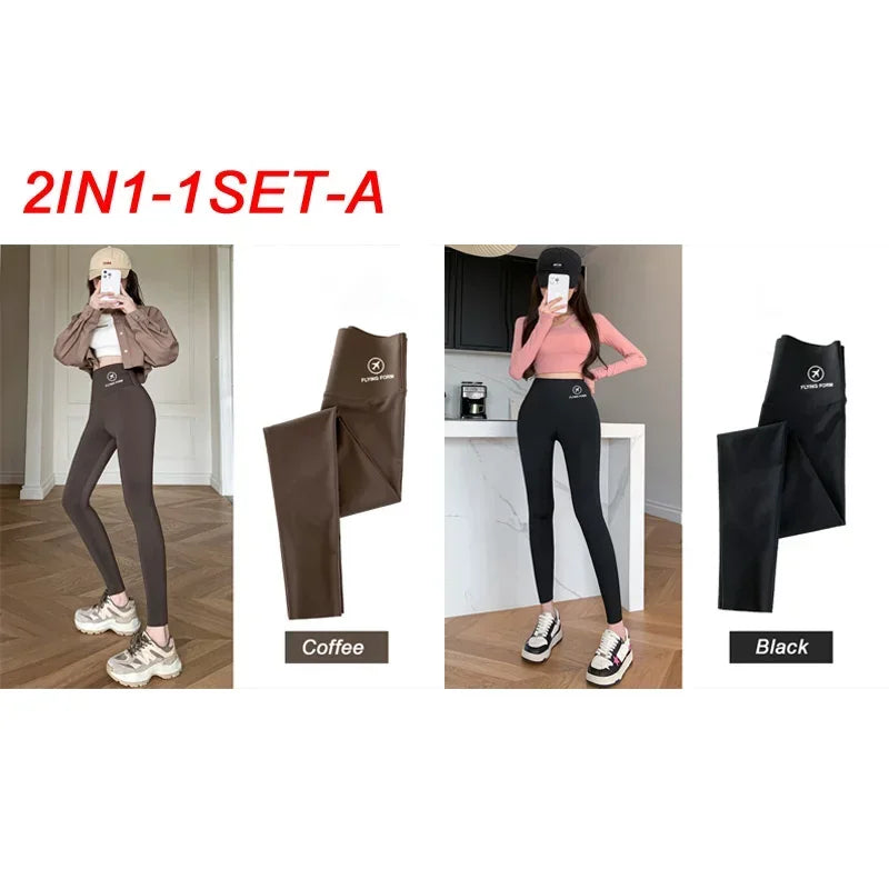 M-XL Shark pants women wear spring  autumn winter thin high-waisted belly lift hip yoga tights small feet black leggings