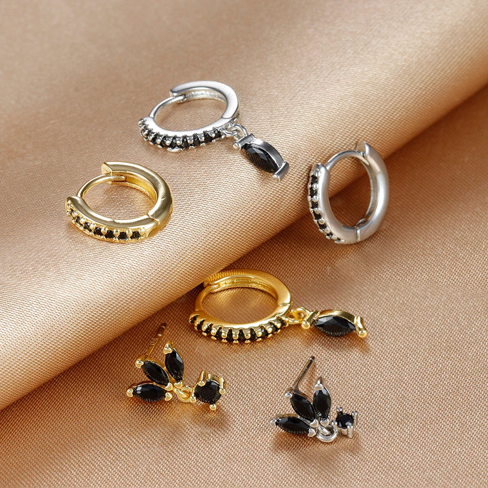 SORI STYLE 3PCS Horse Eye Zircon Stud Earrings — back view