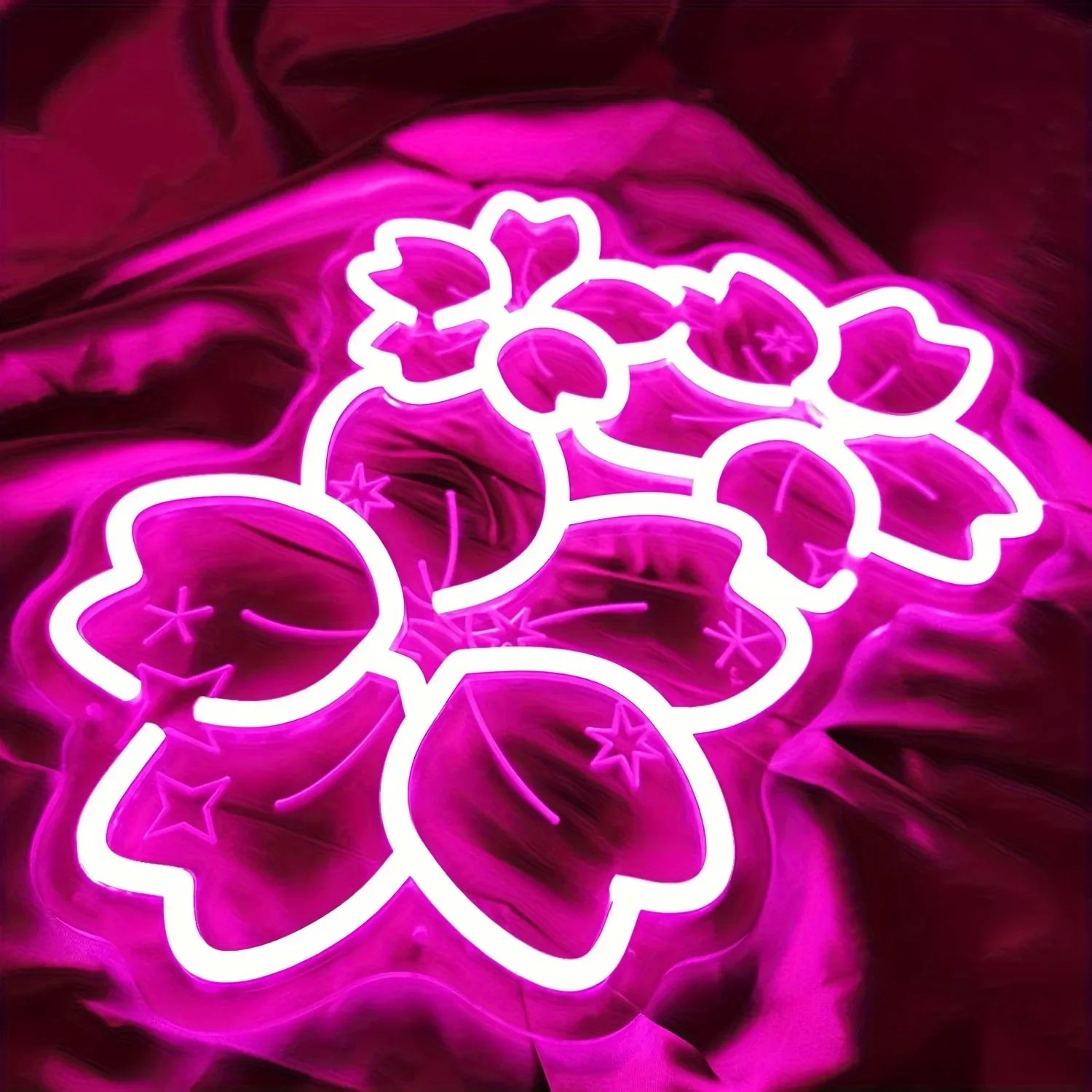 Perfecsy Pink Glow Flower Design LED Neon Sign Creates Romantic Atmosphere for Bedroom Living Room Wedding Party Decor Wall A