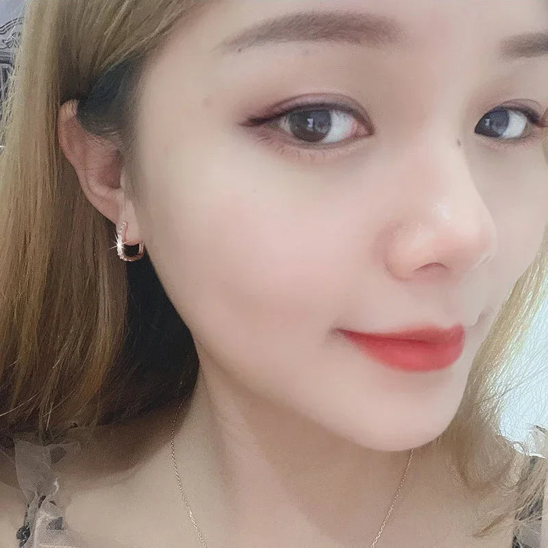 SORI STYLE 925 Sterling Silver Crystal Fashion Hoop Earrings — back view