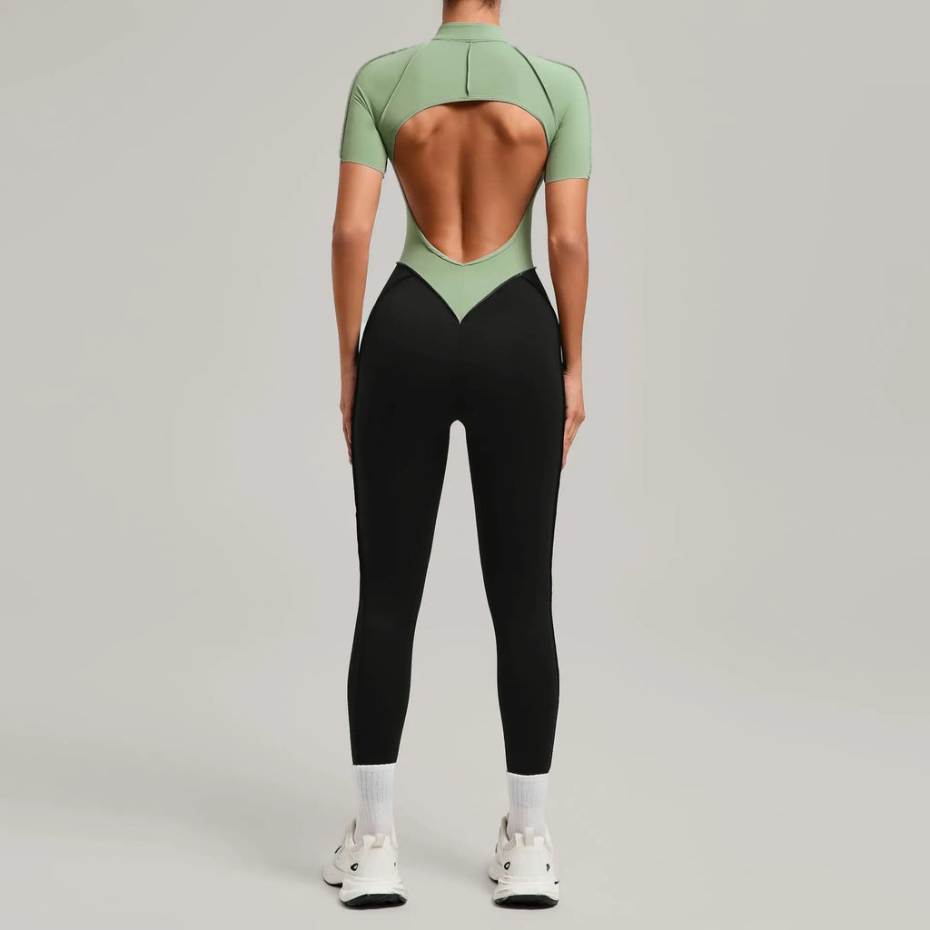 Women's One Piece Yoga Jumpsuit Short Sleeve Push Up Training Bodysuit