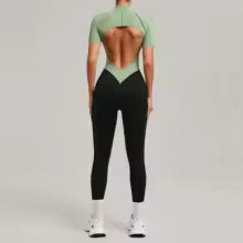 Women's One Piece Yoga Jumpsuit Short Sleeve Push Up Training Bodysuit