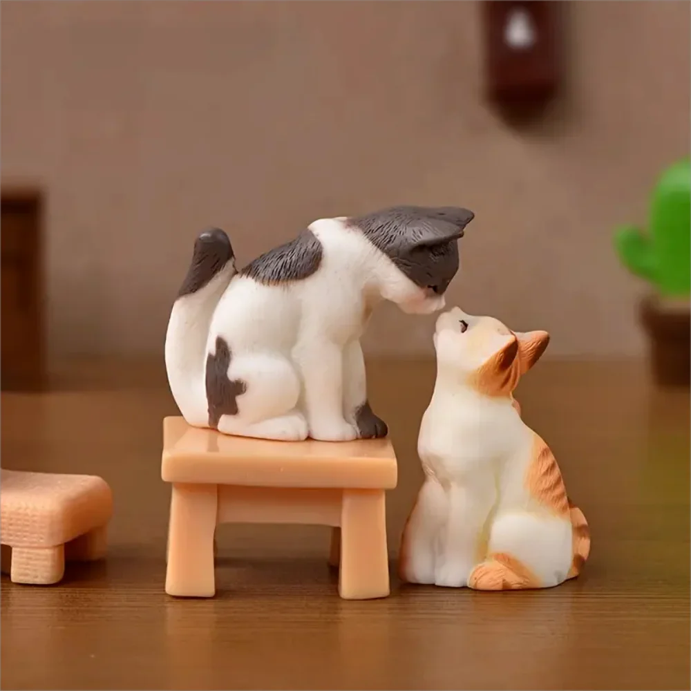 Perfecsy [6pcs Vintage Cat Figurines Decor] 6pcs Vintage Resin Miniature Cat Figurines, Fairy Garden Accessories Tabletop Cra