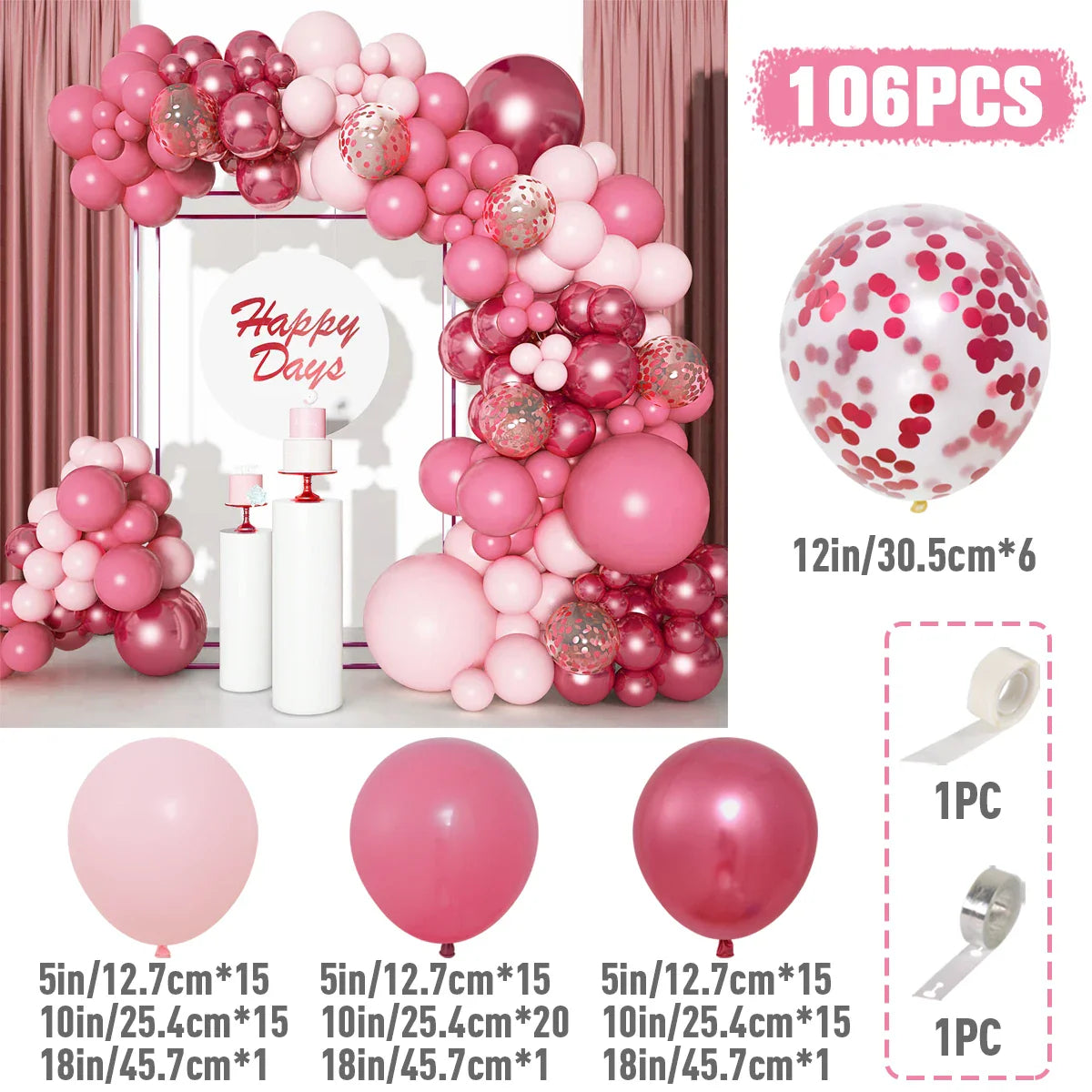 Perfecsy Pink Red Balloon Garland Arch Kit Happy Birthday Party Decoration Kids Wedding Birthday Balloon Latex Baloon Baby Sh