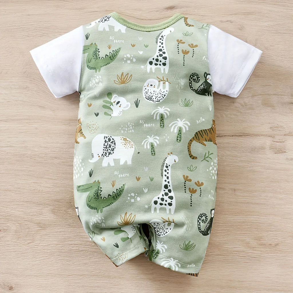 SORI STYLE Cute Zoo Animal Print Infant Romper for Everyday Comfort — detail close-up