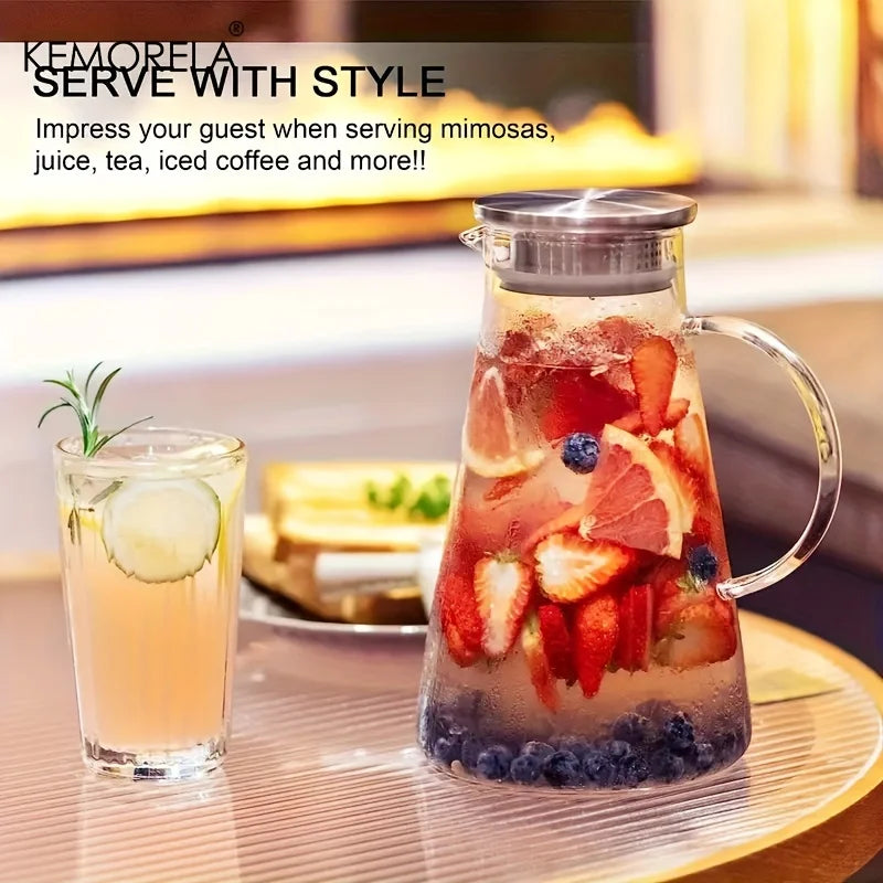 Perfecsy Water Jug Transparent Heat-Resistant Glass Cold Water Kettle And Cups Water Pot With Handle Large Capacity Office Ho