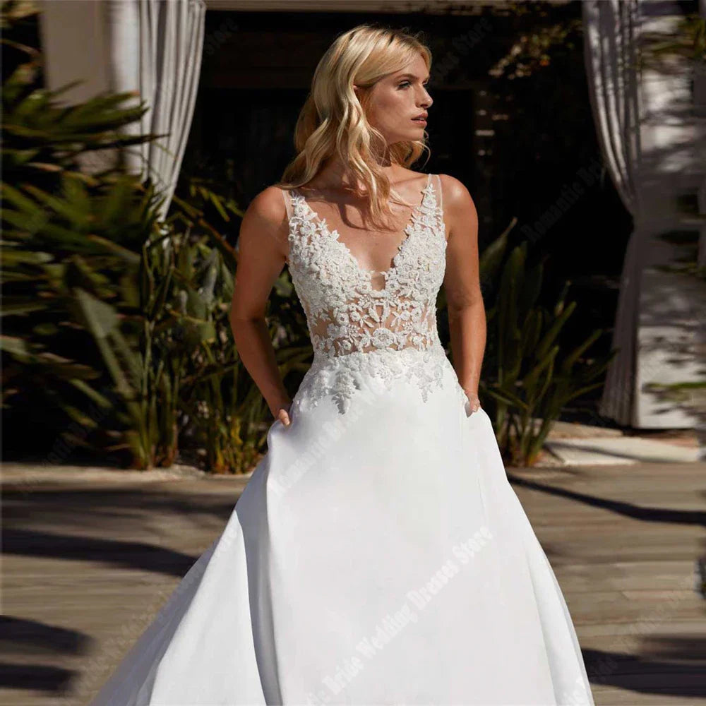 Envy NYC Envy NYC Elegant Women's Satin Wedding Dress — construction detail
