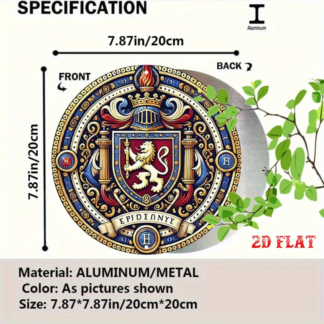 Perfecsy Vintage Lion Crest Metal Wall Plaque, 2D Aluminum Royal Emblem Sign for Home Garage Cafe Office Decor — detail close