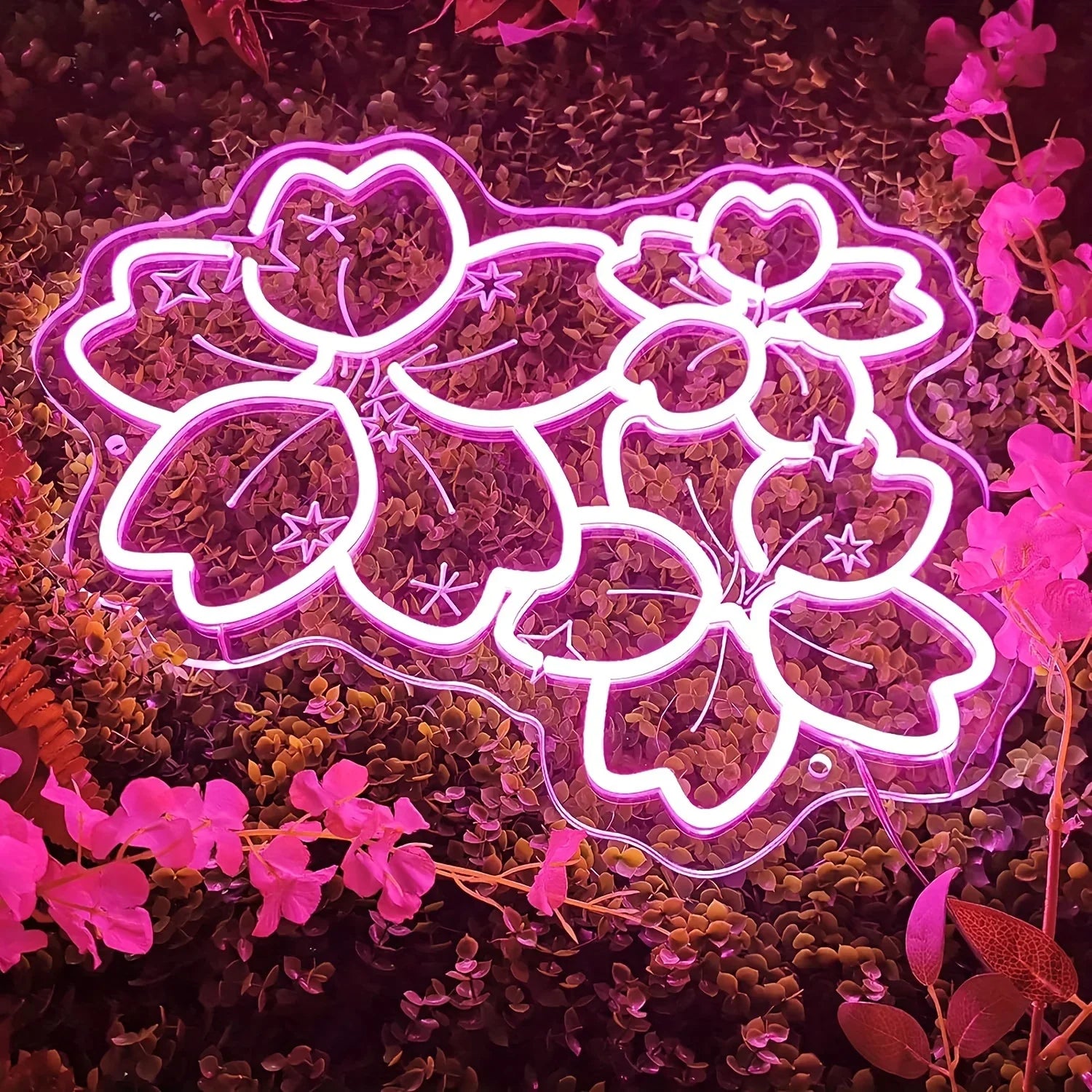 Perfecsy Pink Glow Flower Design LED Neon Sign Creates Romantic Atmosphere for Bedroom Living Room Wedding Party Decor Wall A