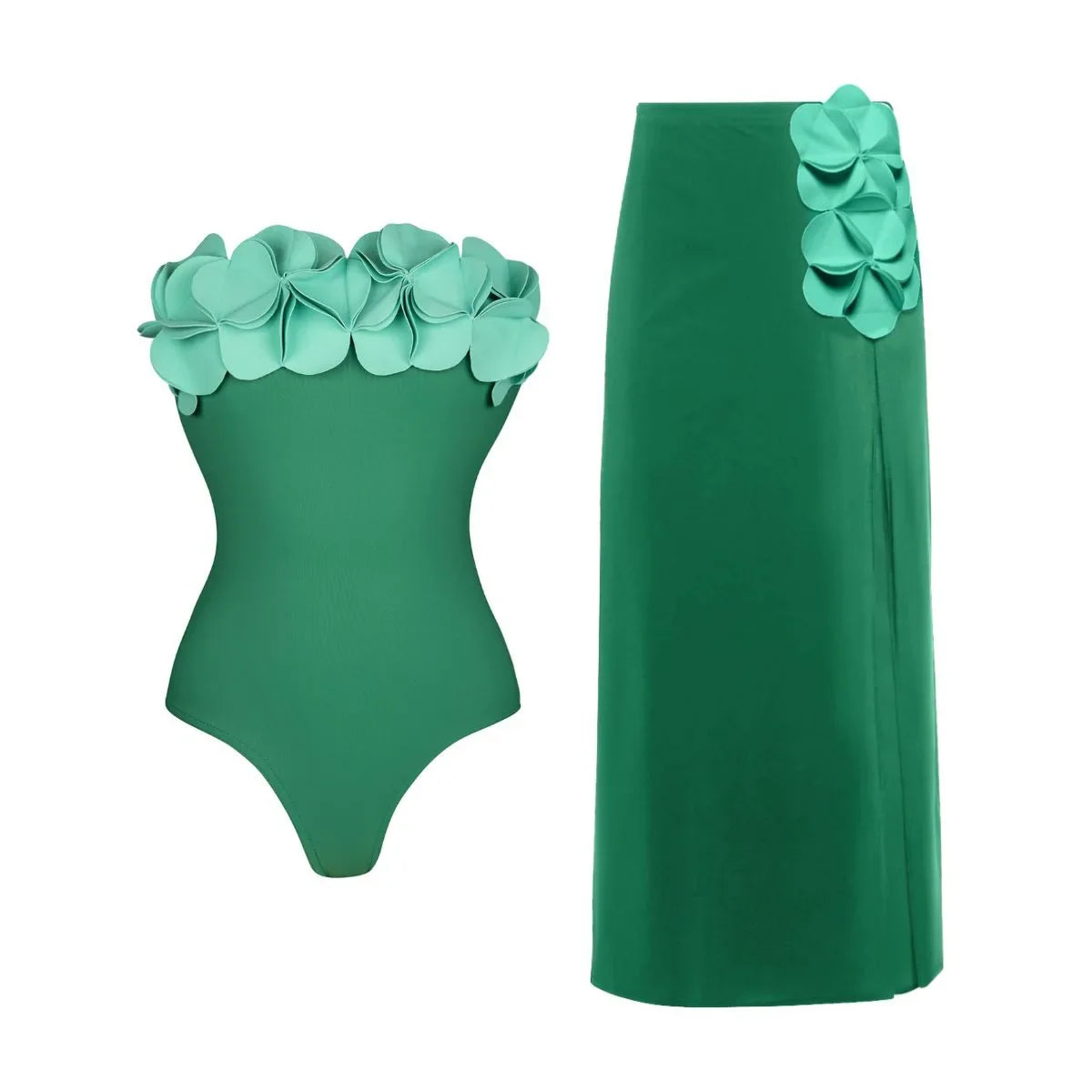Women's 2 Piece Laser Flower Bandeau Bikini Set Push Up Swimsuit