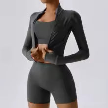3-Piece Yoga Set Women Long Sleeve Zip Jacket High Waist Leggings