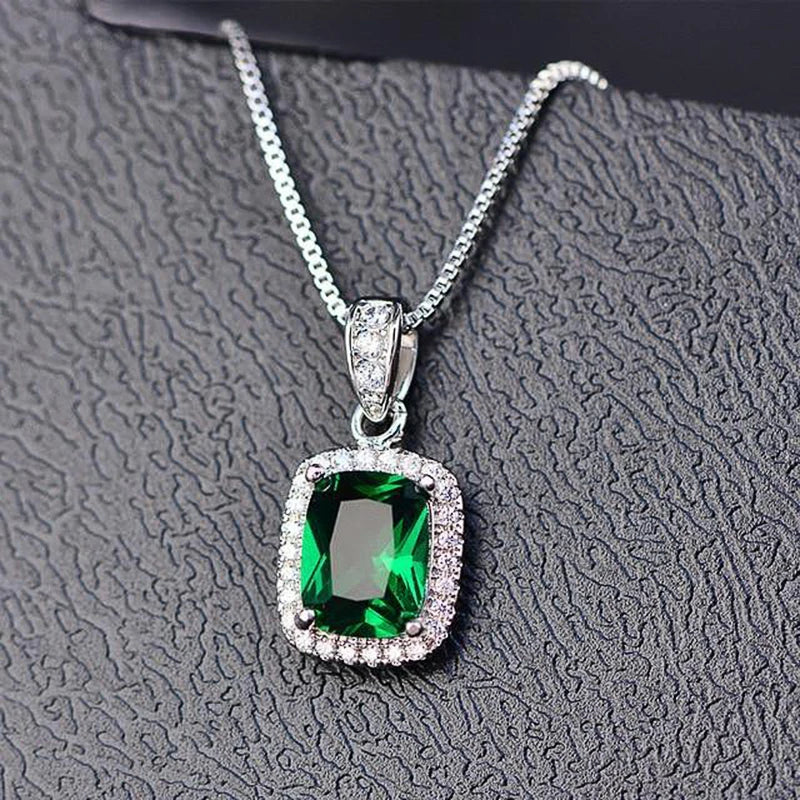 MyClosetAid Cubic Zirconia Pendant Necklace White/Green/Purple/Pink Colors — back view