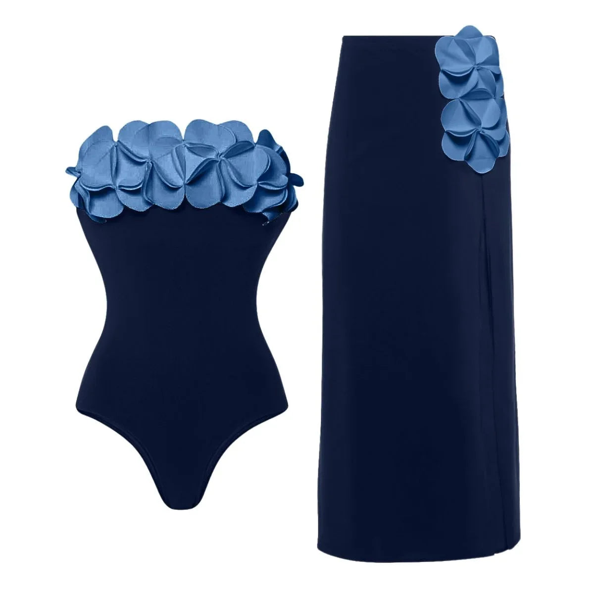 Women's 2 Piece Laser Flower Bandeau Bikini Set Push Up Swimsuit