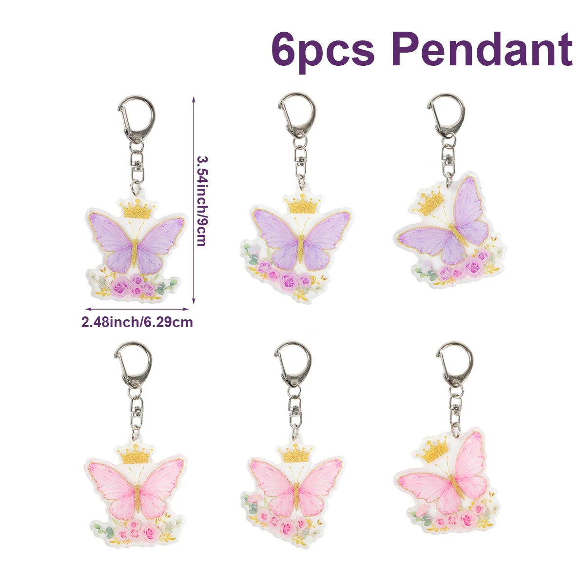 Perfecsy 6pcs Butterfly Keychain Backpack Decoration 1st First Birthday Party Decorations Kids Girl Butterfly Decoration Baby