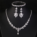 Brilliant Zirconia Leaf Necklace, Earrings & Bracelet Set