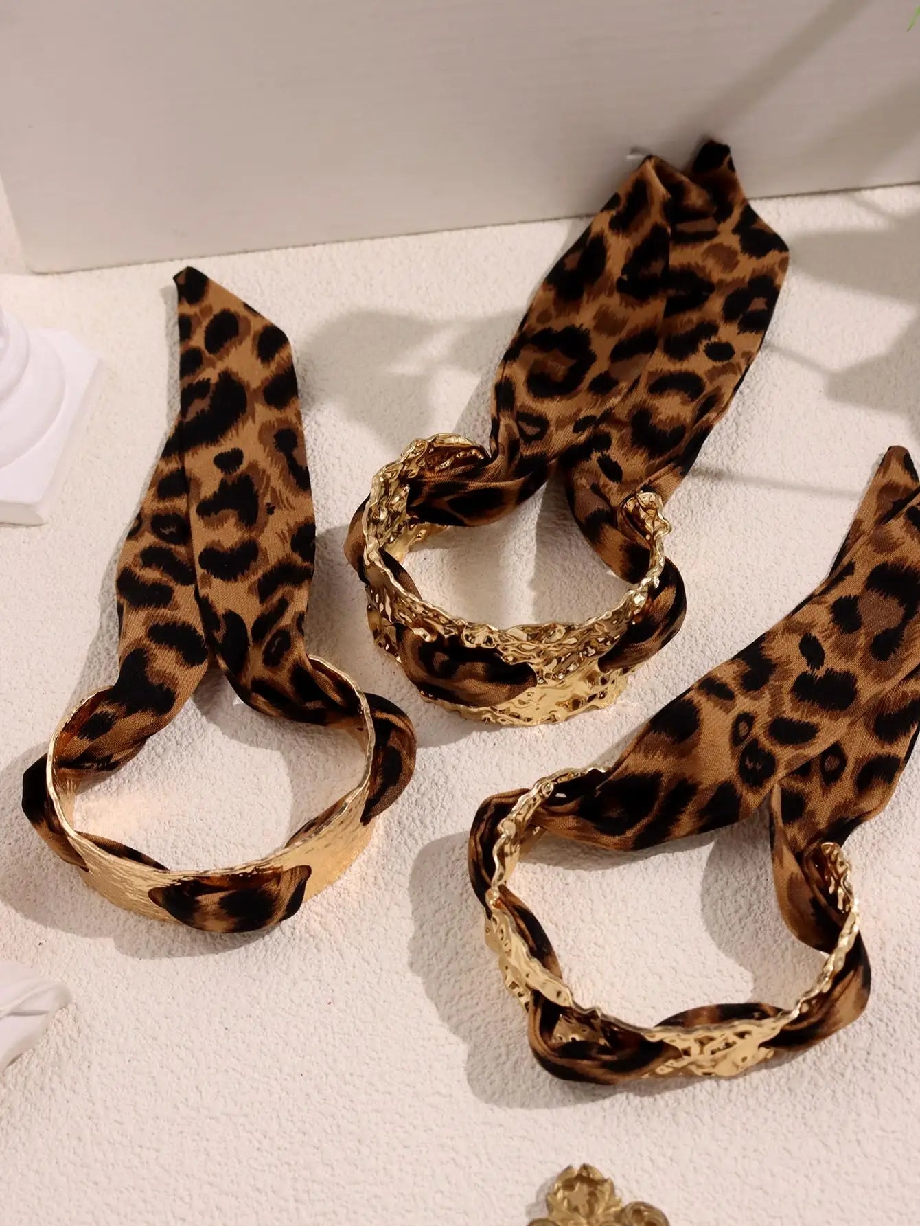 MyClosetAid Leopard Print Ribbon-Wrapped Metal Bracelet — detail close-up