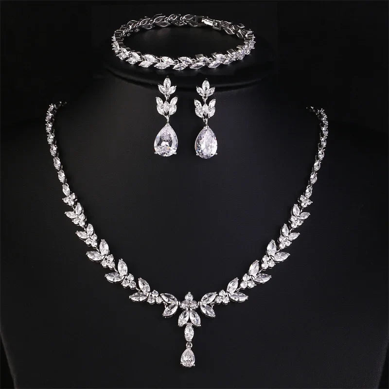 Envy NYC Brilliant Zirconia Leaf Necklace, Earrings & Bracelet Set — detail shot 7