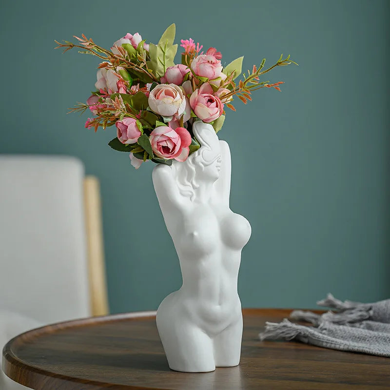 Perfecsy Women's Body Vase, Women's Curvy Vase, Unique Strip Look, Decorative Vase, Creative Flower Vase, Modern Bohemian Hom