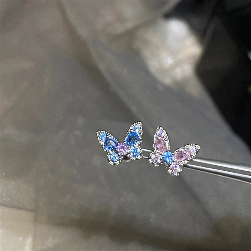 MyClosetAid 1PCS Delicate Blue Pink Zircon Butterfly 316L Stainless Steel Ear bone nail Y2K Hottie Cute Earring for Women Coc